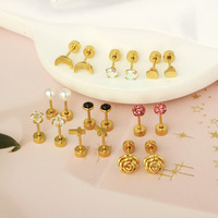 Boucles d'oreilles clous en acier inoxydable plaqué or, anti-ternissement, étanches, hypoallergéniques, avec zircone cubique sertie griffe, pour soirée