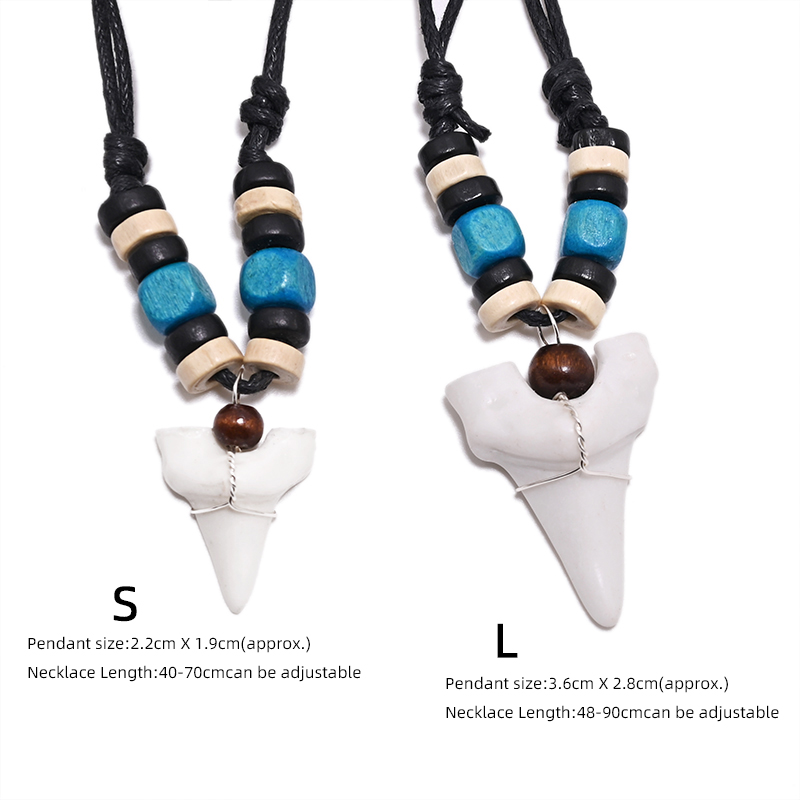 Collier Dent De Requin Véritable - Pendentif Noir Réglable - Style Surfeur