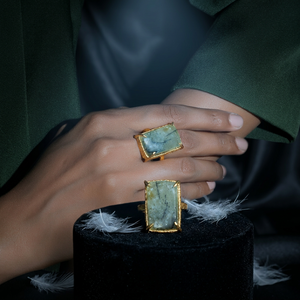 Natural Prehnite <b>Statement</b> <b>Ring</b> Handmade Gold Plated Bezel Set Brass Rectangle Gemstone <b>Ring</b> Artisan Jewelry Gift for Women - Product Image 3