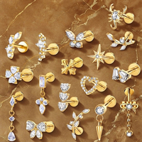 Kaishee G23 Boucles d'oreilles pendantes tendance en titane avec zircon en forme de fleur, bijoux de piercing spirale pour cartilage et hélix pour femme