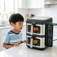 Four multifonction double couche sans fumée pour la maison, friteuse à air chaud électrique 2800W, cuisson mécanique, réduction de 80% de l'huile