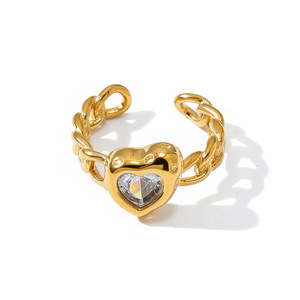 18K Gold Plated <b>Stainless</b> <b>Steel</b> Open <b>Ring</b> Set Geometric Heart Stacking Bands for Women Party Gift - Product Image 5