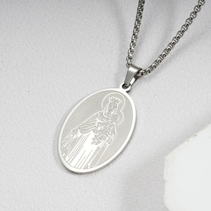 AWSP15100227 Collar Ovalado de Acero Inoxidable con Colgante de Ángel Guardián María, Estilo Europeo Americano, Pulido de Alta Gama, Estilo Ins - Product Image 3