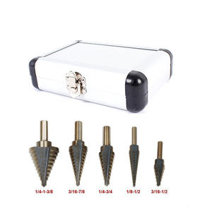 Juego de cinco brocas escalonadas imperiales de acero de alta velocidad con vástago triangular, en caja de aluminio, brocas multiusos para comercio transfronterizo - Product Image 5