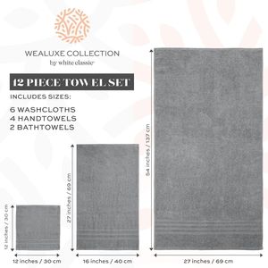 Wealuxe Collection 2 Bath <b>Towel</b> <b>Set</b> 12 Piece 100% Cotton Soft Plush 70x140cm 2 Bath <b>Towels</b> 4 Hand <b>Towels</b> 6 Washcloths for - Product Image 5