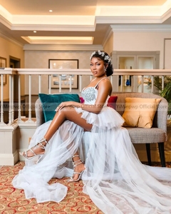 High Low Wedding <strong>Dresses</strong> Bride Robe Spaghetti <strong>Corset</strong> <strong>Tutu</strong> Skirt Rhinestone Africa Women Bridal Shower <strong>Dress</strong> Customized - Product Image 5