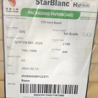Carton d'emballage de première qualité IP Sun Paper Starblanc 305 g/m² 70x100 cm 60x90 cm FBB Haute densité C1s Carton ivoire