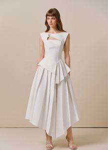 OUDINA elegante blanco y negro contraste Irregular hueco vestidos de baile elegante vestido con volantes para mujer - Product Image 4