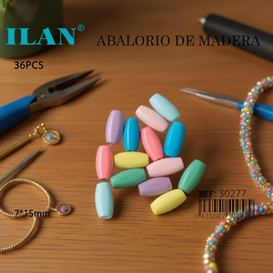 Perline in legno Ilan 7x15mm multicolori ovali per la creazione di gioielli - Product Image 3