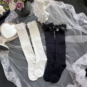 Women Velvet Lace Mid Calf Stockings Black White Cotton Medium Thickness Solid Color Youth Wear Resistant Anti Snagging - Product Image 3