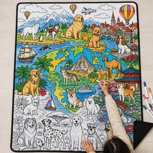 Couverture à colorier personnalisable pour fête canine avec marqueurs, lavable, réutilisable, motif dessin animé, cadeau artistique éducatif pour enfants - Product Image 3