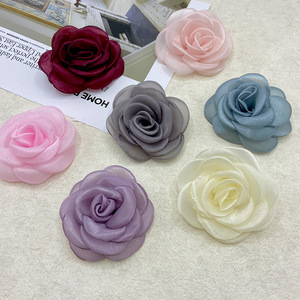 Organza Floral Fabric Flower 8.5cm Handmade DIY <b>Accessory</b> For Hair Clip <b>Wedding</b> Jewelry - Product Image 1