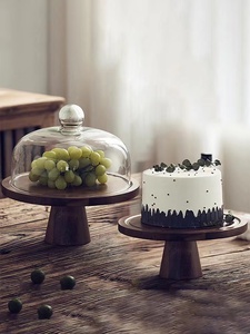 Wedding and Birthday Multi-Functional Charcuterie Cupcake Dessert Display Serving Platter Acacia Wood <strong>Cake</strong> <strong>Stand</strong> with Lid Dome - Product Image 4