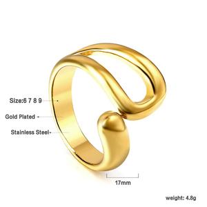 Anillos de Dedo Personalizables de Acero Inoxidable Chapados en Oro de 18K para Mujer, Modernos, Resistentes al Agua, Sin Deslustre, Anillo Abierto Grueso y Liso - Product Image 5