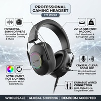 Casque filaire circum-auriculaire RGB avec son surround et USB pour le gaming et les appels, microphone intégré pour PC portable et joueurs