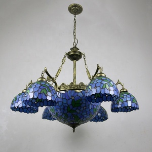 LongHuiJing Blue Wisteria Baroque Stained Glass Tiffany Chandelier Adjustable Victorian Chandelier for Living Room Dining Room - Product Image 3