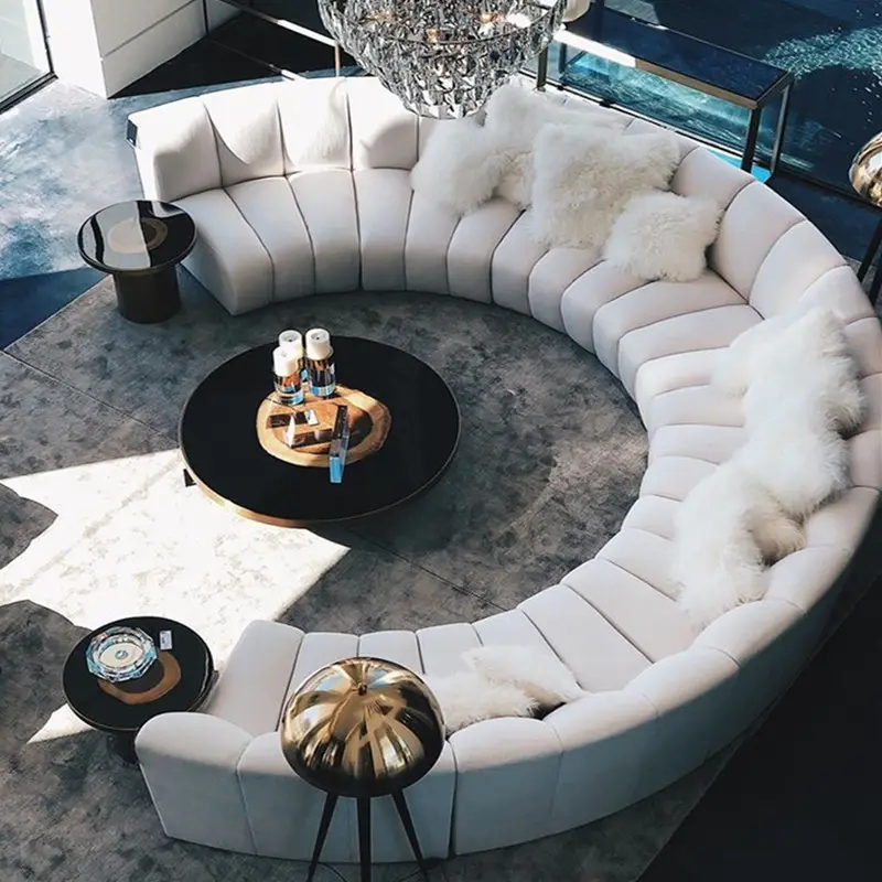 Custom italian high-end modular sectional leather sofa modern design velvet curved sofa for villa and living room furniture