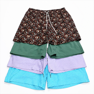 <b>Men</b> Color Block Pattern Swim Shorts Quick Dry Drawstring Beach <b>Trunks</b> Mid Waist Woven Polyester Short Length - Product Image 1
