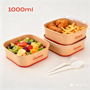 Bol à salade en papier empilable, personnalisé, imprimé, de qualité alimentaire, écologique, jetable, résistant aux fuites, avec doublure en PE durable, pour les collations - Product Image 1