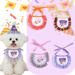 Aksesoris Hadiah Ulang Tahun Hewan Peliharaan Lucu Custom Grosir untuk Anjing dan Kucing Kecil, Syal, Bandana, Set Bib Topi Anjing Kucing - Product Image 1