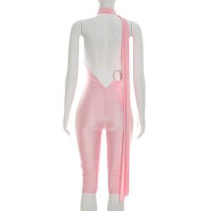 Viviblook J26JP136 Combinaison d'été pour femme, col torsadé, ruban halter, plissée en V, décontractée, une pièce - Product Image 5