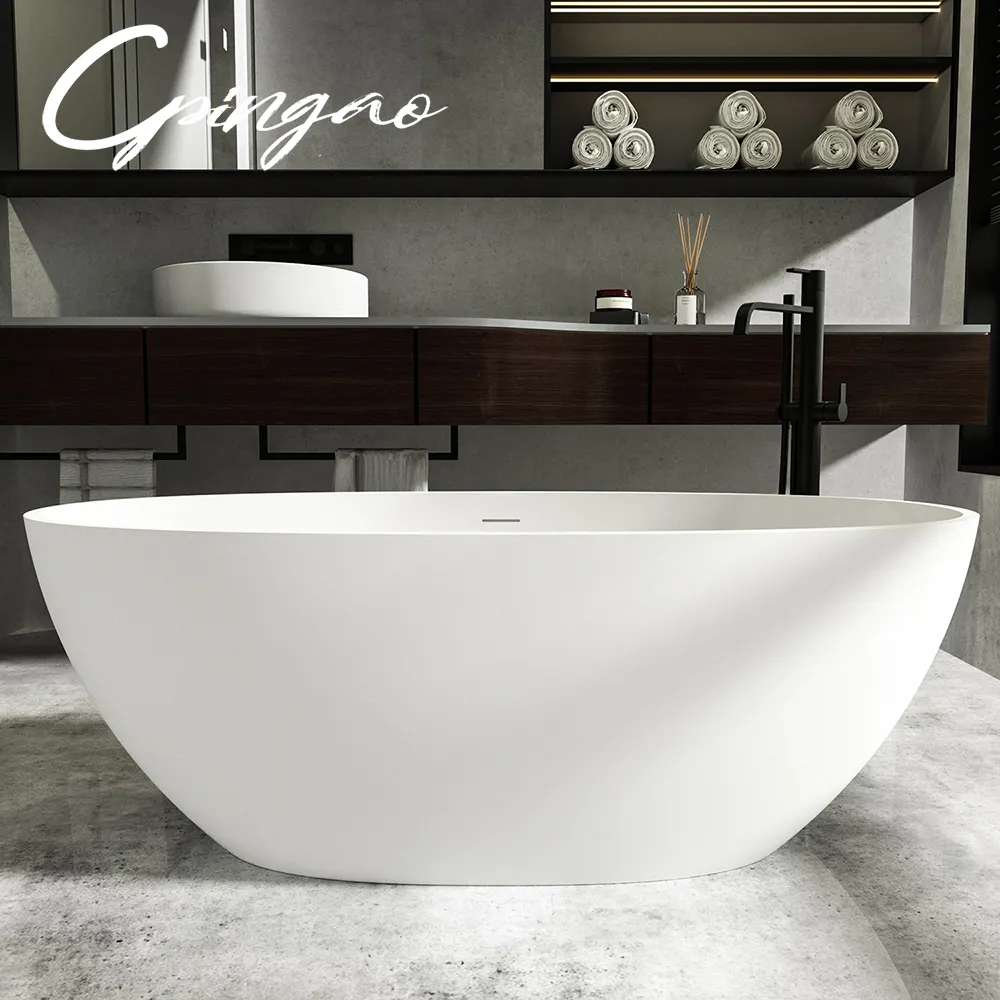 Cpingao固体表面自立型浴槽71インチ、卵殻型石樹脂自立型浴槽現代的な楕円形の浴槽