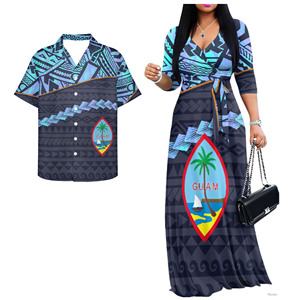Novos Conjuntos de Roupas para Casais com Estampa da Bandeira de Guam, Vestido e Camisa com Decote em V e Cinto na Cintura para Férias na Praia Tropical - Product Image 3