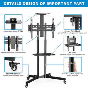 Supports de <span class=keywords><strong>télévision</strong></span> en métal de haute qualité Chariot de <span class=keywords><strong>télévision</strong></span> mobile 32-70 pouces LCD LED Support d'écran 4K pouvant contenir jusqu'à <span class=keywords><strong>120</strong></span> lb Support de sol TV avec étagère - Product Image 3