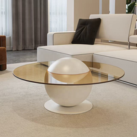 Table basse moderne en verre trempé avec pieds en boule de marbre pour le mobilier de salon