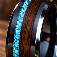 Bague de mariage pour homme en acier inoxydable noir avec incrustation de turquoise et bois naturel, vente en gros JLM, bijoux d'usine