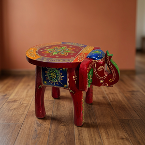 Nirmala Handicrafts Handcrafted Painted Wooden Elephant <b>Stool</b> Traditional Indian Rajasthani Hand-Painted Chinese New Year - Product Image 3