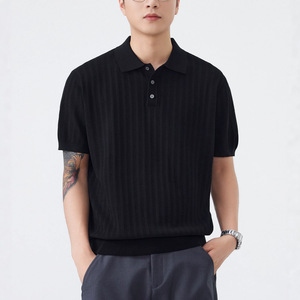 Polo en tricot pour homme, manches courtes, couleur unie, respirant, coupe ajustée, haut d'été - Product Image 4
