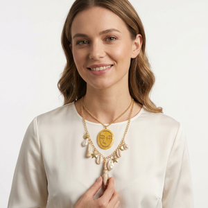 Collar Bohemio Chapado en Oro con Cuentas de Vidrio, Colgante de Rostro y Dijes de Estrella de Mar, Joyería Artesanal Unisex para Fiesta - Product Image 2