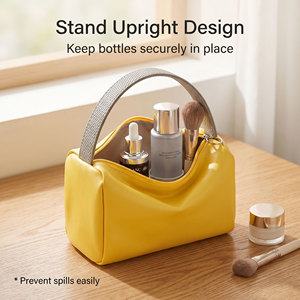 Bolsa de Cosméticos de Piel Sintética PU de Gran Capacidad, Colorida, con Asa Tejida, Organizador de Maquillaje para <span class=keywords><strong>Viajes</strong></span> Diarios, Marca Royal Fair - Product Image 3