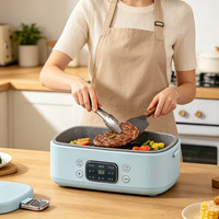 Boîte à lunch électrique multifonctionnelle antiadhésive avec couvercle en acier inoxydable, grande capacité, cuiseur portable multifonction pour faire frire des steaks