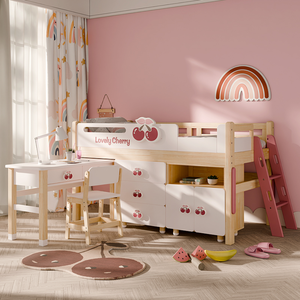 <span class=keywords><strong>Lit</strong></span> enfant multifonctionnel JINS en bois massif, taille compacte, avec rangement intégré et motifs animaux amusants - Product Image 2