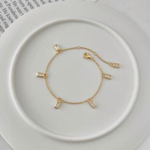 Dylam Unique Design Women Jewelry 925 Silver Link Chain Multiple Rectangle Shape 5A Zirconia CZ Pendant Link Chain Bracelet - Product Image 6