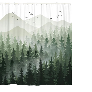 MOOZI <span class=keywords><strong>Rideau</strong></span> <span class=keywords><strong>de</strong></span> <span class=keywords><strong>Douche</strong></span> Moderne Écologique Imperméable en Tissu Polyester Élégant à Motif Forêt Magique pour Hôtels - Product Image 1