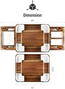 Juego de tablas de queso de madera de acacia con forma cuadrada al por mayor, organizador de 2 cajones, bandejas de acero inoxidable para servir queso de charcutería - Product Image 4