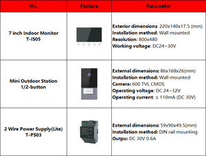 Intercomunicador para Apartamentos GVS, Monitor Interior de 7 Pulgadas con Dos Cables y Botones Táctiles, <span class=keywords><strong>Videoportero</strong></span>, Teléfono de Puerta, Intercomunicador Audiovisual - Product Image 4