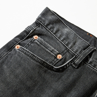 Haute Qualité Noir Gris Délavé Lâche Jambe Droite Stretch Jeans Cinq Poches Zip Fly Denim Jean Pantalon Pour Hommes