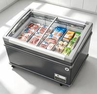 Congélateur coffre commercial 350L avec porte coulissante vitrée pour supermarché, idéal pour la conservation des aliments surgelés