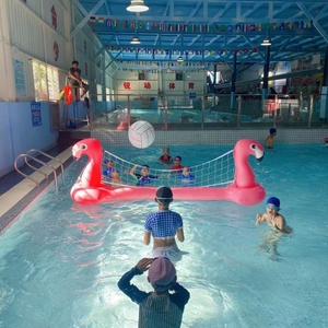 Flotteur gonflable flamant rose pour piscine, ensemble de volley-ball gonflable, jeu de sports aquatiques d'été avec structure de volley-ball - Product Image 1