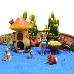 Fada Do Jardim Kit Miniatura com Casa Cogumelo Esquilos Coelho Cão Estatueta De Fadas Acessórios de mesa Pintada À Mão escritório dacor