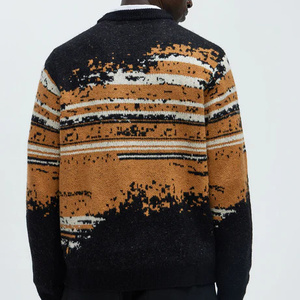 Suéter de punto Jacquard de mezcla de lana de estilo artístico Retro <span class=keywords><strong>italiano</strong></span> para hombre, suéter de bloque de color de estilo callejero no convencional de moda para hombre - Product Image 3