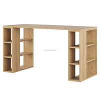 Table d'ordinateur en bois nordique avec 6 étagères de rangement, design convertible multifonctionnel et peu encombrant, 140x60x75cm, pour salon ou bureau