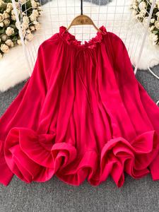 <span class=keywords><strong>Camicetta</strong></span> <span class=keywords><strong>con</strong></span> Maniche a Lanterna in Stile Coreano - Primavera Autunno 2025 Elegante Top in Chiffon <span class=keywords><strong>con</strong></span> Orlo a <span class=keywords><strong>Balze</strong></span>, Vestibilità Ampia Camicia Casual da Donna - Product Image 2