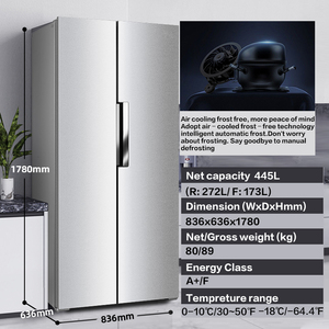 Réfrigérateur côte à côte de luxe 445L Réfrigérateur sans gel Refroidissement de l'air OEM au <span class=keywords><strong>prix</strong></span> d'usine à usage domestique Réfrigérateur BCD-456W - Product Image 2
