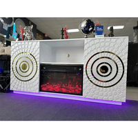 Meuble TV avec foyer électrique miroir argenté de 71 pouces, haut-parleur Bluetooth et flamme multicolore pour salon
