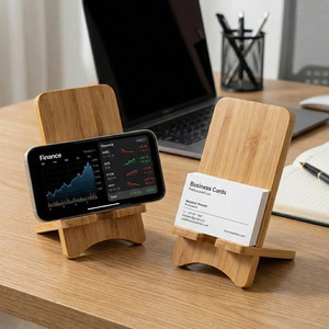 Supporto per telefono in bambù naturale, regolabile, in <span class=keywords><strong>legno</strong></span>, da scrivania, per casa, ufficio e tablet. - Product Image 1